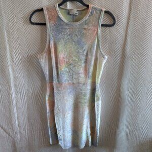 Aritzia WILFRED FREE Crushed Velvet Rainbow Pastel Bodycon Mini Dress Medium